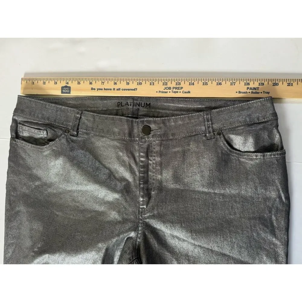 Chicos Platinum Size 3 Jeans Gray Silver Metallic Glimmer Stretch #7223
